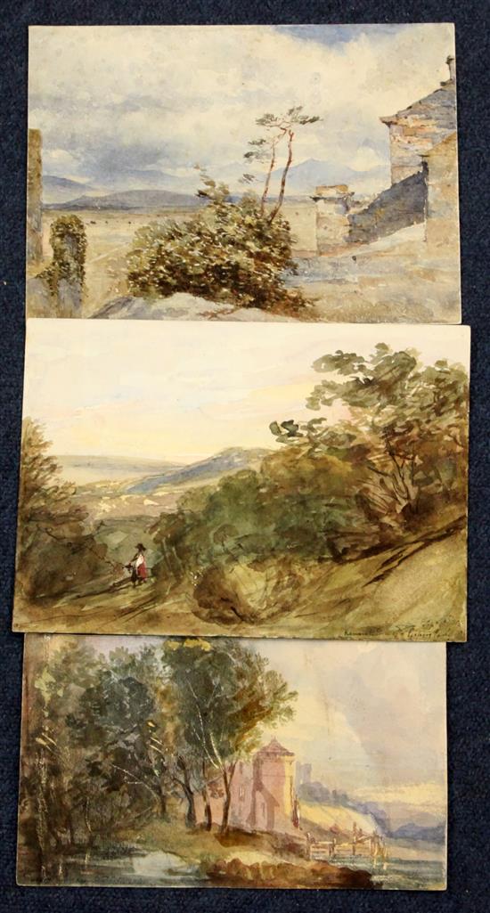David Cox Jnr (1809-1885) Remembrance of a gypsy camp, 1855, and two other landscapes Largest 7 x 9.75in. unframed